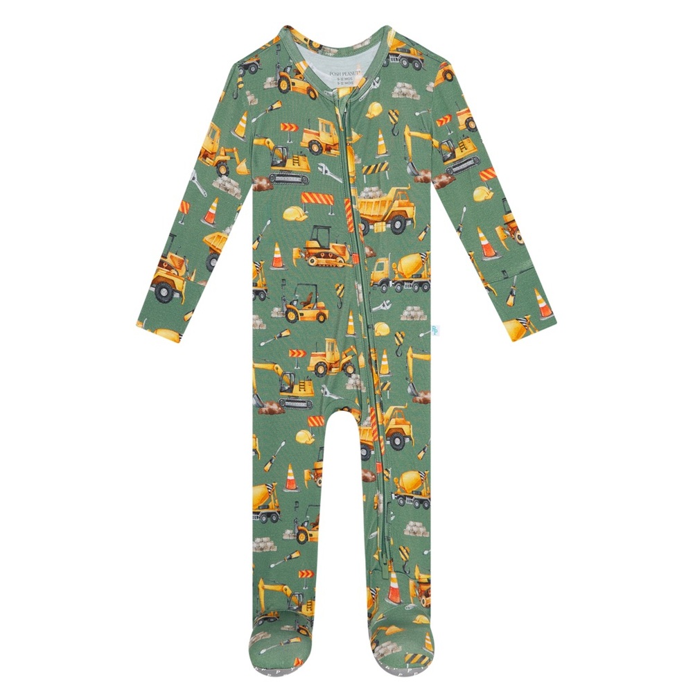 Posh Peanut Crawford Green Construction Zippered Footie